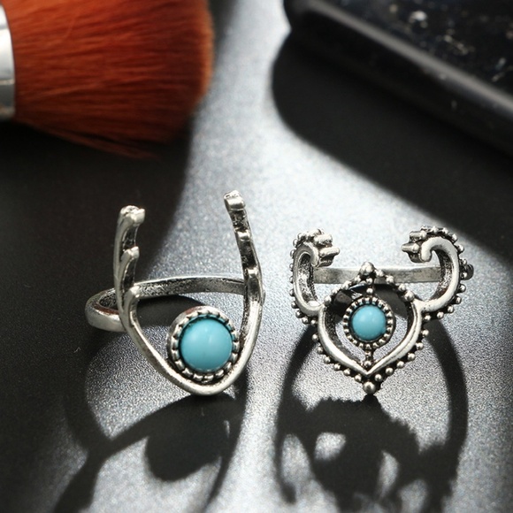 **HALONA* 11-Pc Silver Moon x Turquoise Ring Set - Picture 7 of 10
